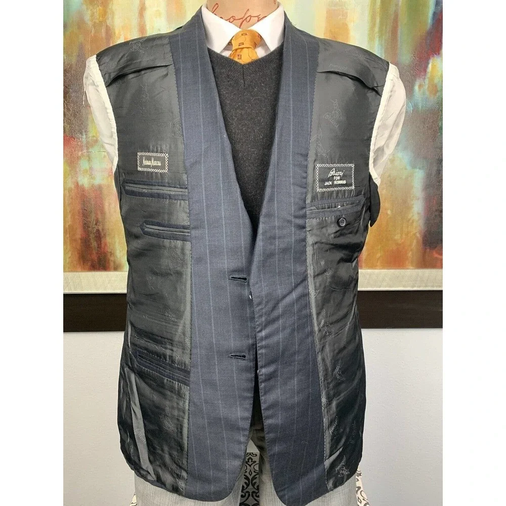 42R Brioni NM Colosse Navy Striped Wool & Silk Sport Coat - Suit Jacket